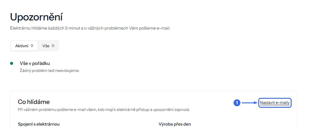 Upozornění v portálu: 1 Nastavit e-maily