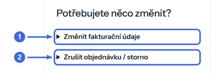 Online faktura: 1 Změnit fakturační údaje, 2 Zrušit objednávku nebo storno
