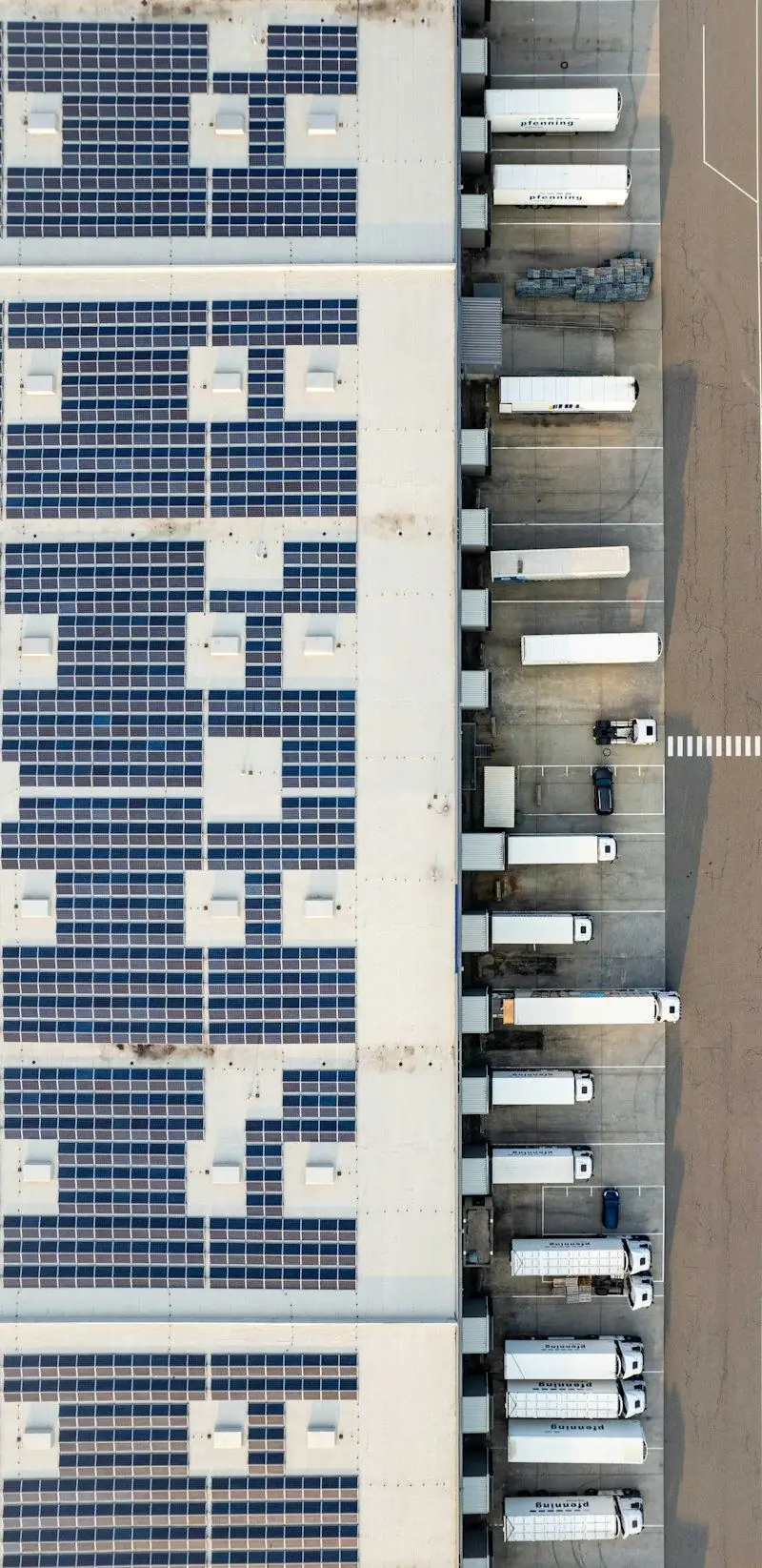 A logistics park with rooftop solar